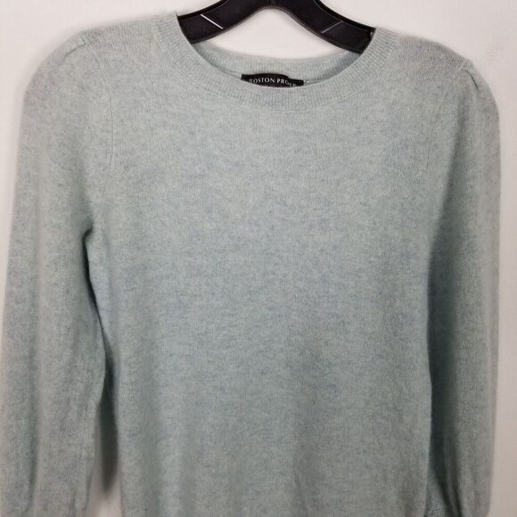 Boston Proper Women Cashmere Pullover Sweater Sz S Light Blue Soft Crew Neck - Picture 2 of 10